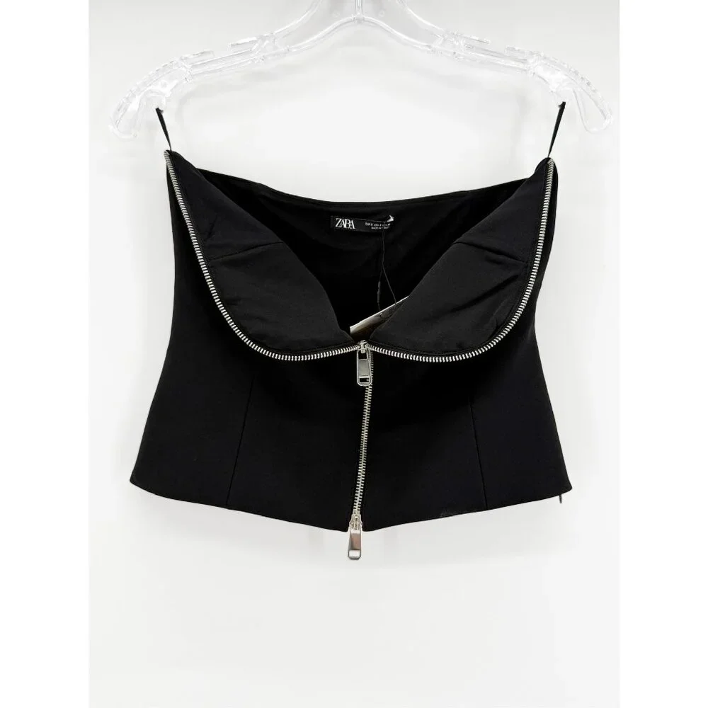 Zara zippered corset top in Black Cropped NEW S - Picture 3 of 7